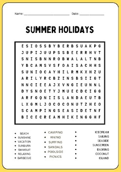 Summer Holidays Word Search puzzles worksheet activity by Basic ...