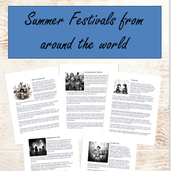 Preview of Summer Holidays from around the World, 3-5, reading comprehension, 4th of July