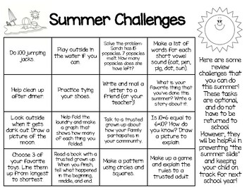 Summer Homework Challenges by The Crafty Teacher's Corner | TPT