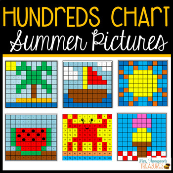 Preview of Summer Hundreds Chart Mystery Pictures - Back to School Math Activity