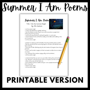Preview of Summer I Am Poem
