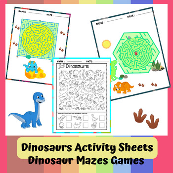 Summer |I Spy Dinosaurs Activity Sheets | Dinosaur Mazes Games for KIDS