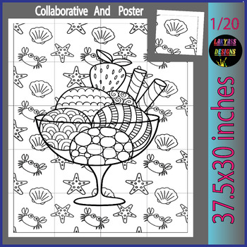 Preview of Summer Ice Cream Collaborative Coloring Pages: End of Year Activity for Kids