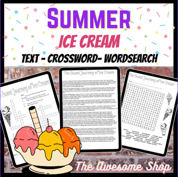Preview of Summer Ice Cream Comprehension, Crossword for Middle Grades #Summerfun&Sun