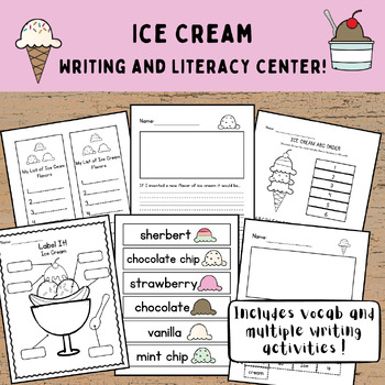 Preview of Summer Ice Cream Writing/Center Activities/Prompts/Word Wall Vocabulary/Labeling