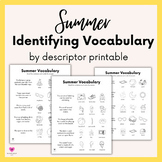 Summer Identifying Objects by Function Worksheets for Spee