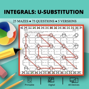 Preview of Summer: Integrals U-substitution Maze Activity