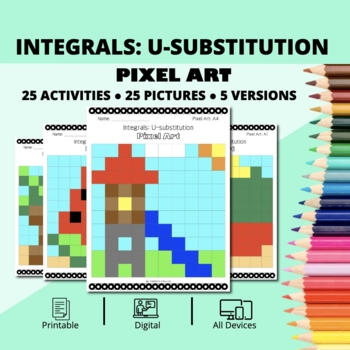 Preview of Summer: Integrals U-substitution Pixel Art Activity