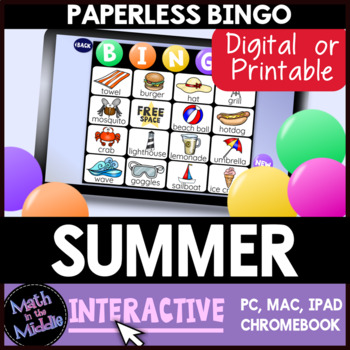 Preview of Summer Interactive Digital Bingo Game - End of Year Activity - Paperless