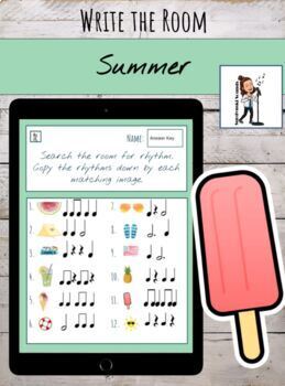 Preview of Summer Interactive Write the Room Printables / Rhythm Search for Google Slides