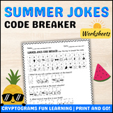 Preview of Summer Jokes Cryptogram Code Breaker Worksheets Fun Activity for Summer 2024