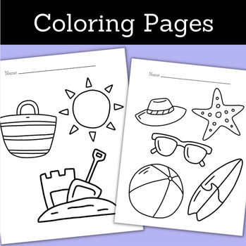 Summer July Beach Coloring Pages Mazes Word Search Lined Paper Early ...