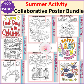 Preview of Summer & June Activity : Collaborative Poster congrats grad - End Of Year Bundle