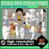 Summer Kids Beach Trace or Draw the other Half - Finish th
