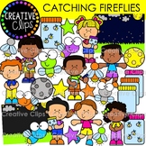 Summer Kids Catching Fireflies {Summer Clipart, Firefly Clipart}
