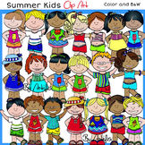 Summer Kids Clip Art -Color and B&W-