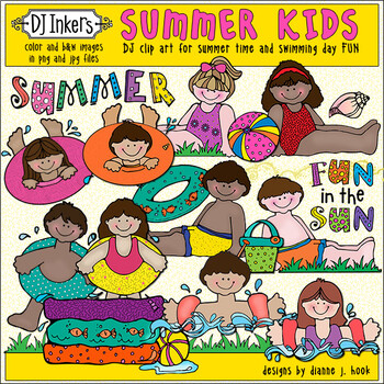 Preview of Summer Kids Clip Art for Swimming, Beach and Fun in the Sun