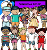 Summer Kids Clip Art set2- color and B&W