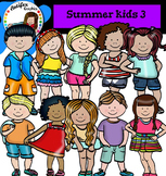 Summer Kids Clip Art set3- color and B&W