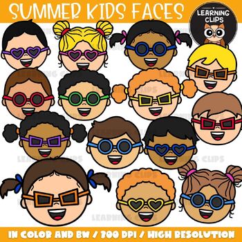 Preview of Summer Kids Faces Clipart