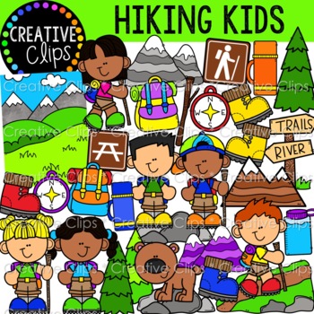Preview of Summer Kids Hiking {Camping and Hiking Clipart}
