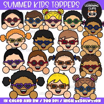 Preview of Summer Kids Toppers with Sunglasses Clipart