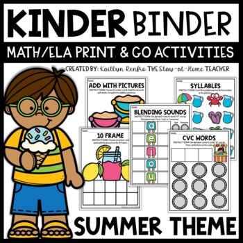 Preview of Summer Kindergarten Centers for Binder | NO PREP End of Year Review Activities