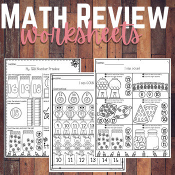 Preview of Summer Kindergarten Math Review Worksheets