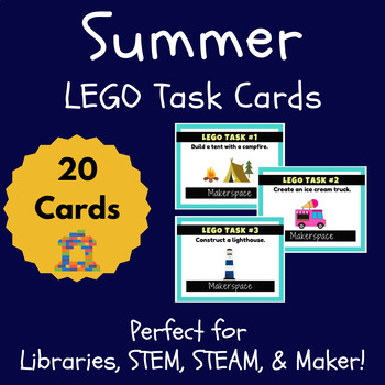 Preview of Summer LEGO Task Cards for Library, STEM, STEAM, Makerspace