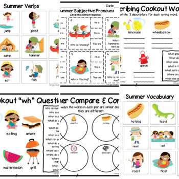 Summer Language Activities - Speech Therapy - No Prep - Distance Learning