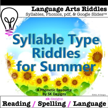Preview of Summer Language Arts Riddles Syllables Spelling Game w Google Slides™ Option