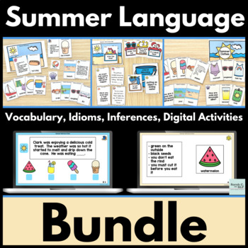 Preview of Summer Language Bundle for Vocabulary, Idioms, and Inferences w/ Digital Slides
