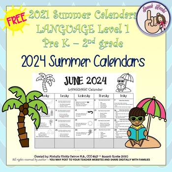 Preview of Summer Language Calendars 2024 ~ PreK-2nd {FREEBIE}