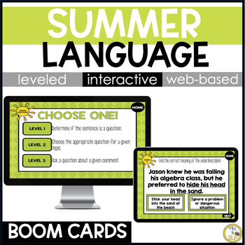 Preview of Summer Language Skill Builder Bundle - Digital Boom Cards & Interactive PDF