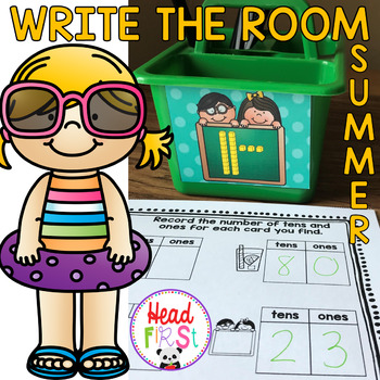 Preview of Summer End of the Year Write the Room Literacy and Math Centers Task Cards
