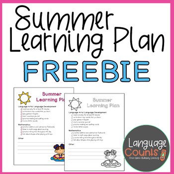 Summer Learning Plan Freebie by Language Counts | TPT