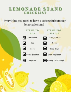 Preview of Summer Lemonade Stand Checklist