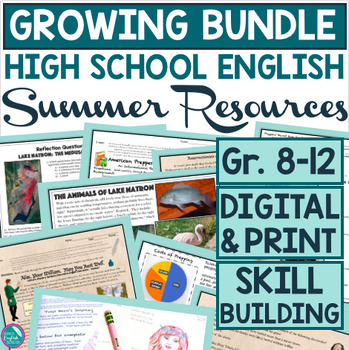 Preview of Summer Lessons and Activities High School English Summer School Bundle Digital