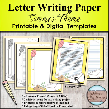 Preview of Summer Letter Writing Paper Printable & Digital Templates