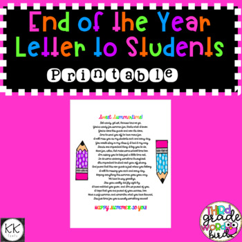Preview of End of the Year Summer Letter to Students