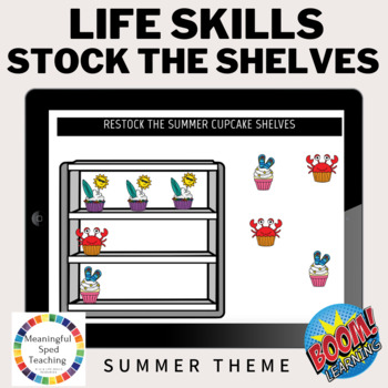Preview of Summer Life Skills Stock The Shelves Special Education Boom Cards™ 