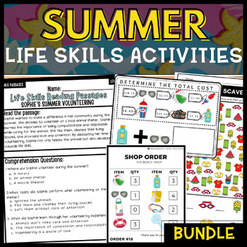 Preview of Summer Life Skills Vocational Activities, Worksheets and Task Card Bundle
