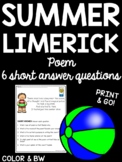 Summer Limerick Reading Comprehension Worksheet FREE Poetry