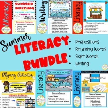 Preview of Summer Literacy Bundle Activities Flash Cards Games Booklets