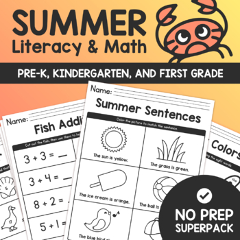 Preview of Summer Literacy & Math Superpack – No Prep Common Core Math & English Worksheets