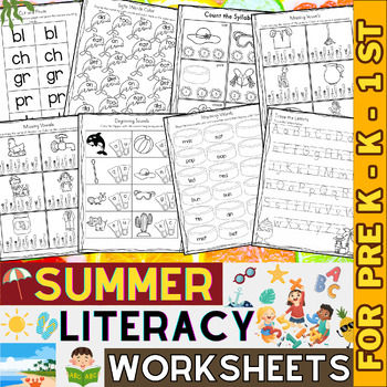 Preview of Summer Literacy Worksheets Pack | End of the Year Activities | Summer Activities