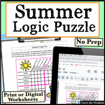 summer logic puzzle worksheet or google docs by catch my products