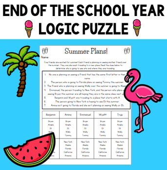 Preview of Summer Logic Puzzle | Critical Thinking | End of the School Year Brain Teaser