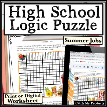 Preview of Summer Logic Puzzle | Math Brain Teaser for Teens in Print or Digital Worksheets