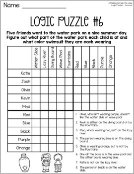 summer logic puzzles by thinking outside the lines tpt